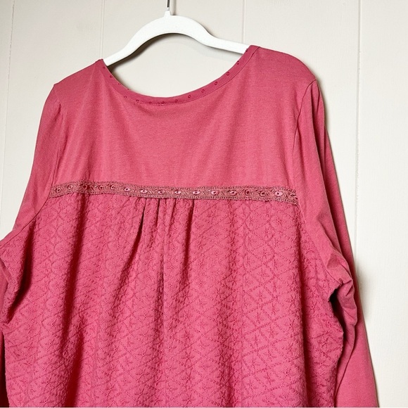 LOGO Lavish Lori Goldstein Button Front Top Large eyelet peplum tunic coral - Picture 6 of 12